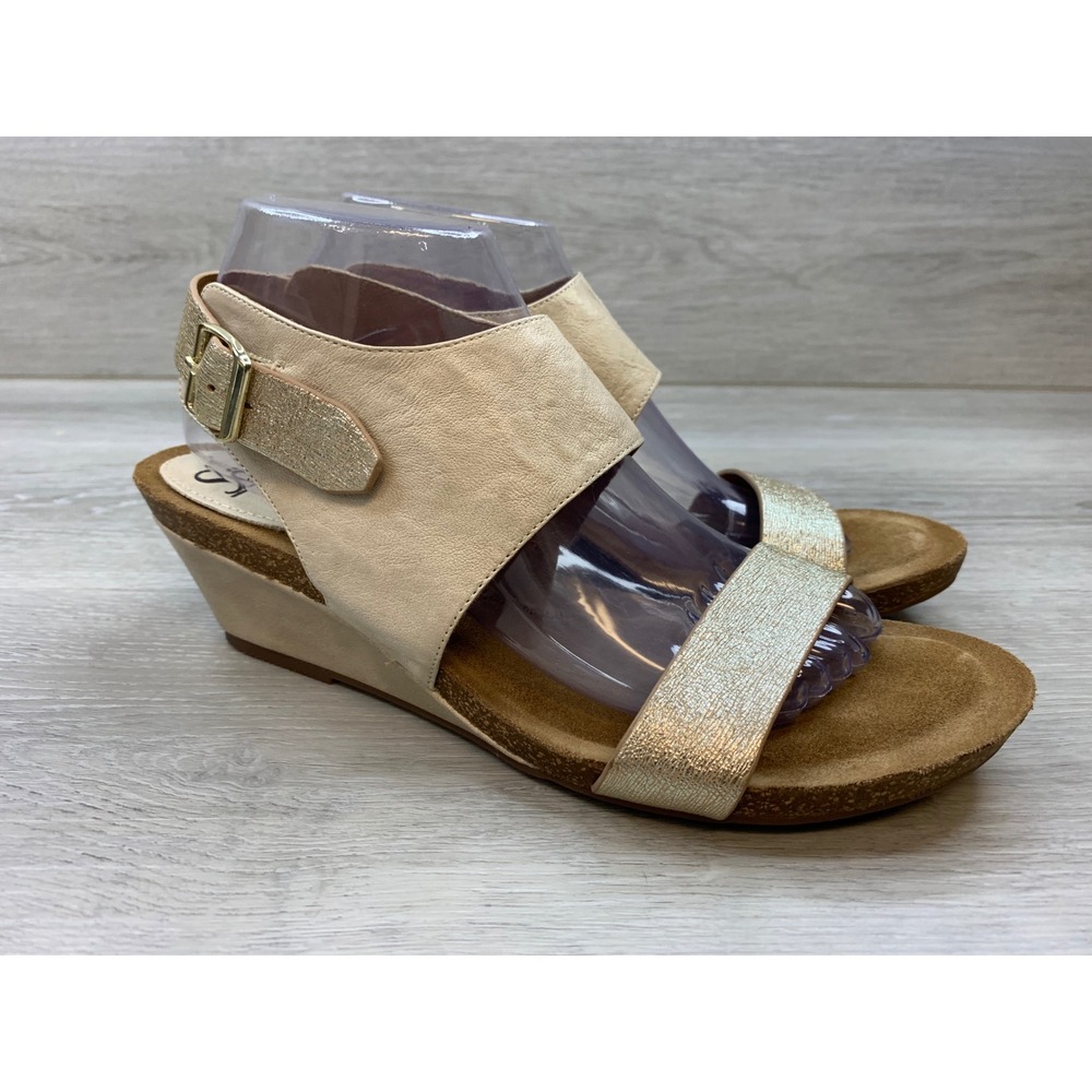 Sofft Mirabelle Gold Champagne Leather Wedge Sandals Women's 10 Comfort Shoes